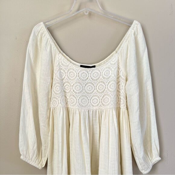 Sanctuary Boho Cream Tunic Puff Sleeves Smocked Bodice Cottagecore Dress SZ XS - Picture 2 of 15